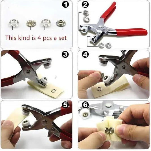 Metal Studs- 50 Sets Silver Colors 9.5mm Metal Copper Prong Snap Buttons With Pliers - GADGETA2Z