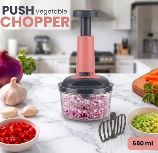 Push Chopper 650ml Manual Vegetable Chopper with 3-Tier Stainless Steel Blades (Pack of 1) - GADGETA2Z